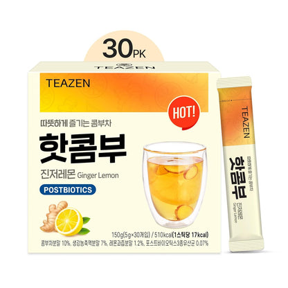 TEAZEN Lemon Ginger Hot Kombucha Tea, 30 Sticks